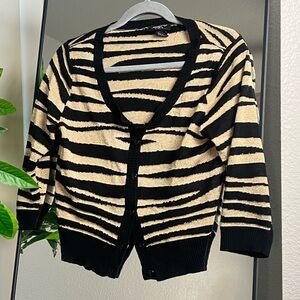 Black & Cream Shimmery Tiger Print Cropped Cardigan
